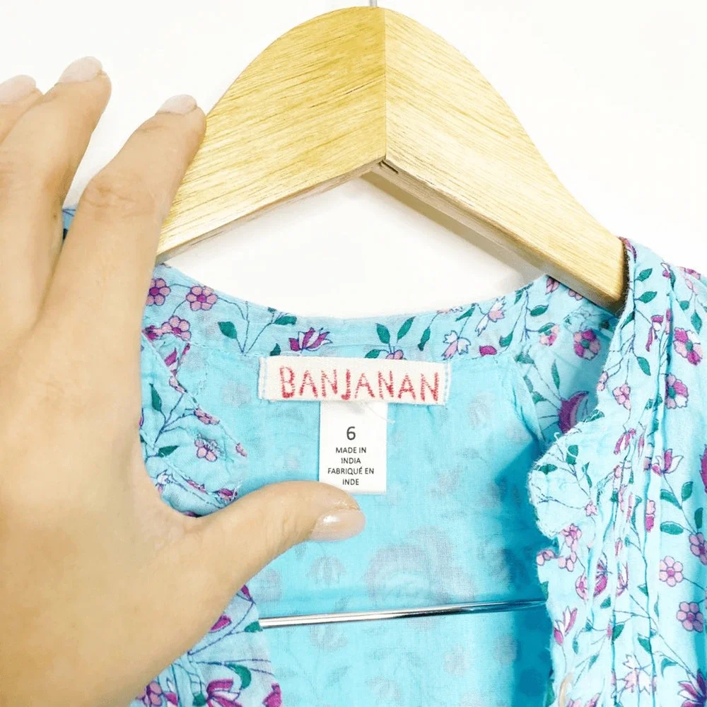 BANJANAN long sleeve floral blue dress cotton boho GIRLS 6